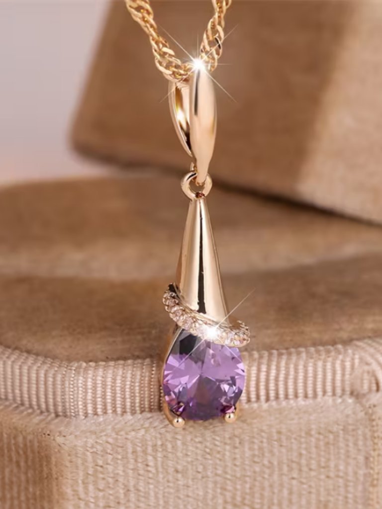 18k Gold Womens 2ct Purple Amethyst Gemstone Pendant Necklace 18k Silver Jewelry